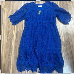 Destination 365 Crochet Midi Dress with Rope Tie Royal Blue Lined Size L